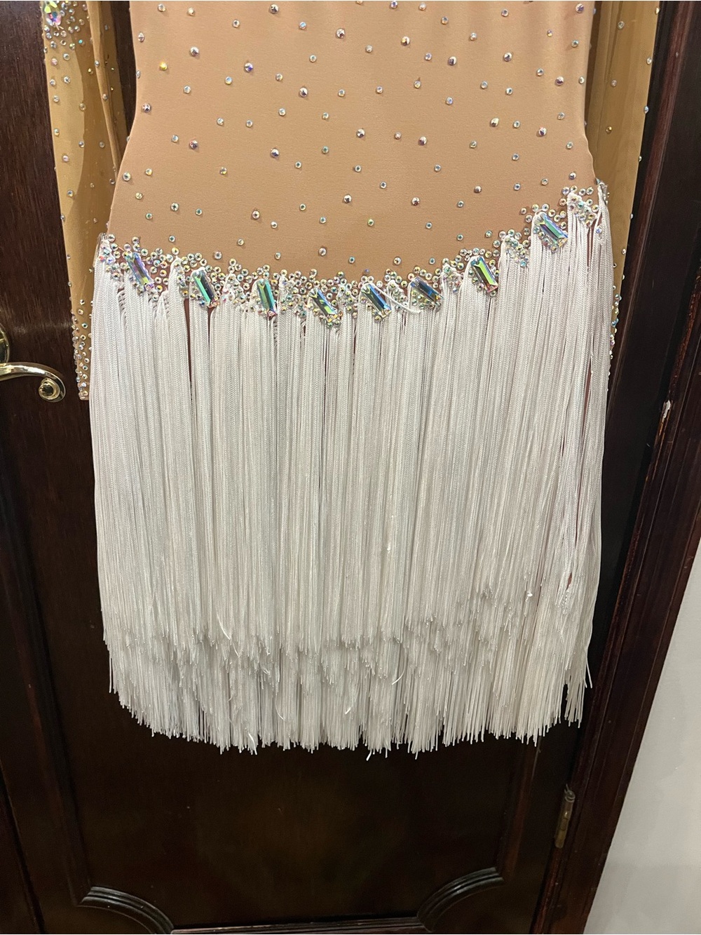 Tan Long-Sleeve Fringe Dance Dress with Crystal Accents - Picture 7 of 8